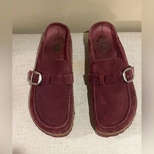Birkenstock Maroon Suede Footbed Loafers, size 39